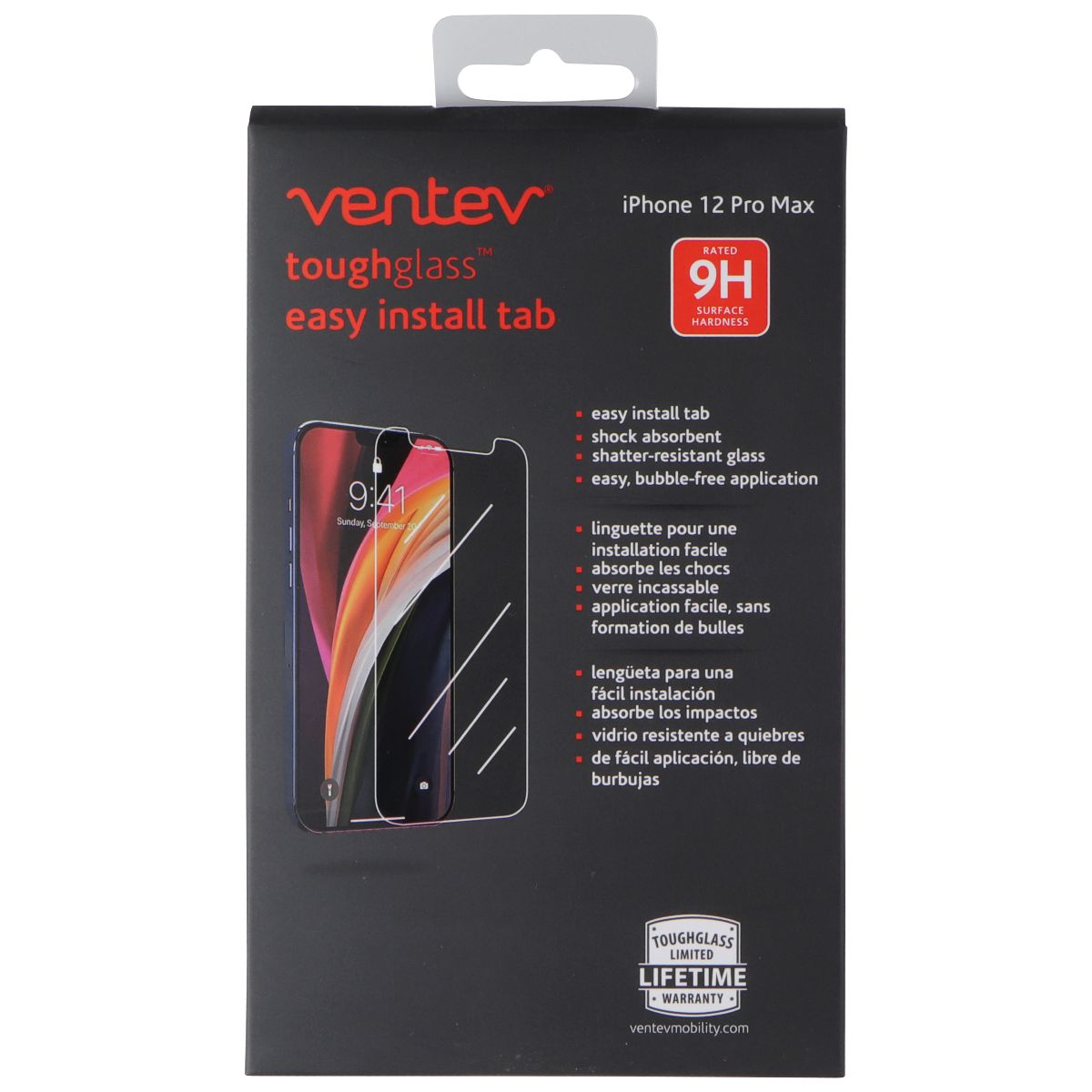 Ventev Tough Glass w/ Easy Install Tab Screen Protector for iPhone 12 Pro Max Cell Phone - Screen Protectors Ventev - Simple Cell Bulk Wholesale Pricing - USA Seller