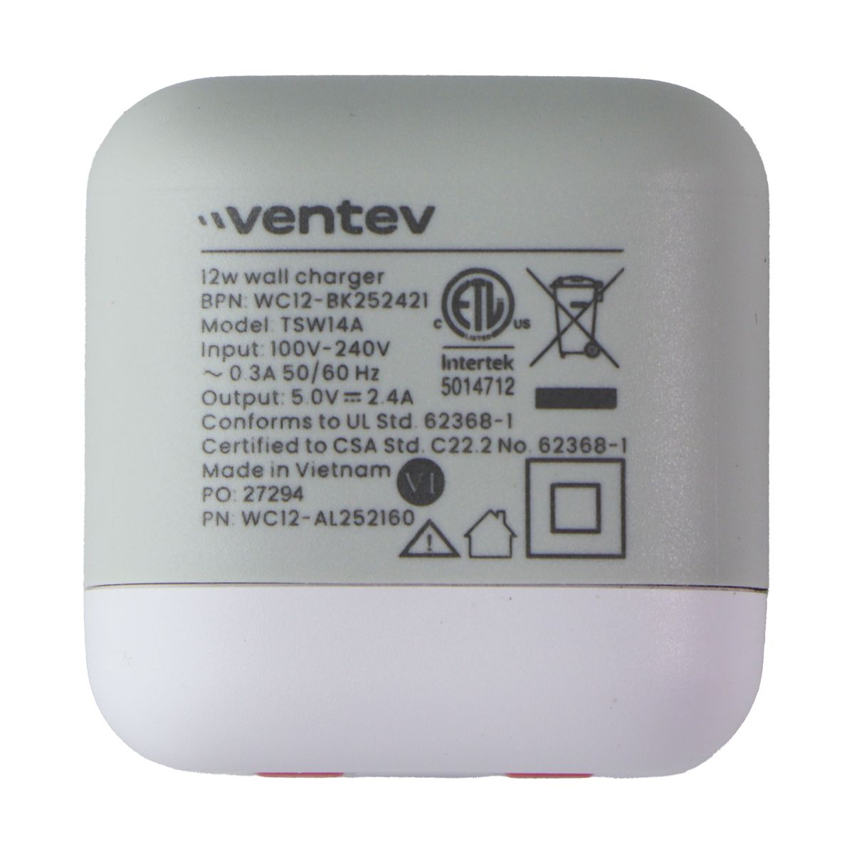 Ventev 12W Wall Charger + 3.3-Ft Lightning 8-Pin Cable - White Cell Phone - Chargers & Cradles Ventev - Simple Cell Bulk Wholesale Pricing - USA Seller