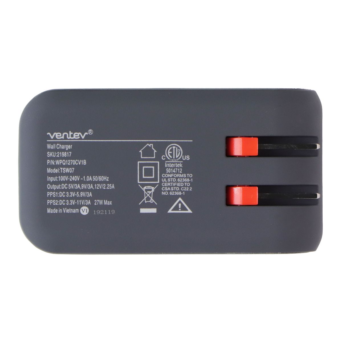 Ventev Wallport 27W USB-C Charger + (USB-C to USB-C Cable) Combo - Gray