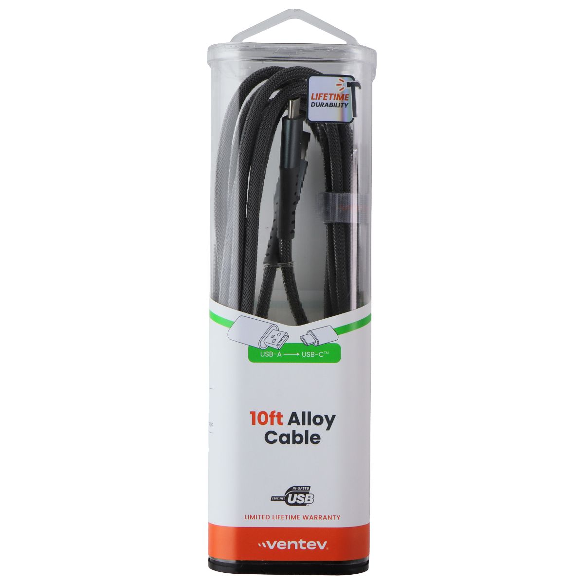 Ventev (10-Ft) ChargeSync USB-A to USB-C Braided Alloy Cable - Steel Gray Cell Phone - Cables & Adapters Ventev - Simple Cell Bulk Wholesale Pricing - USA Seller