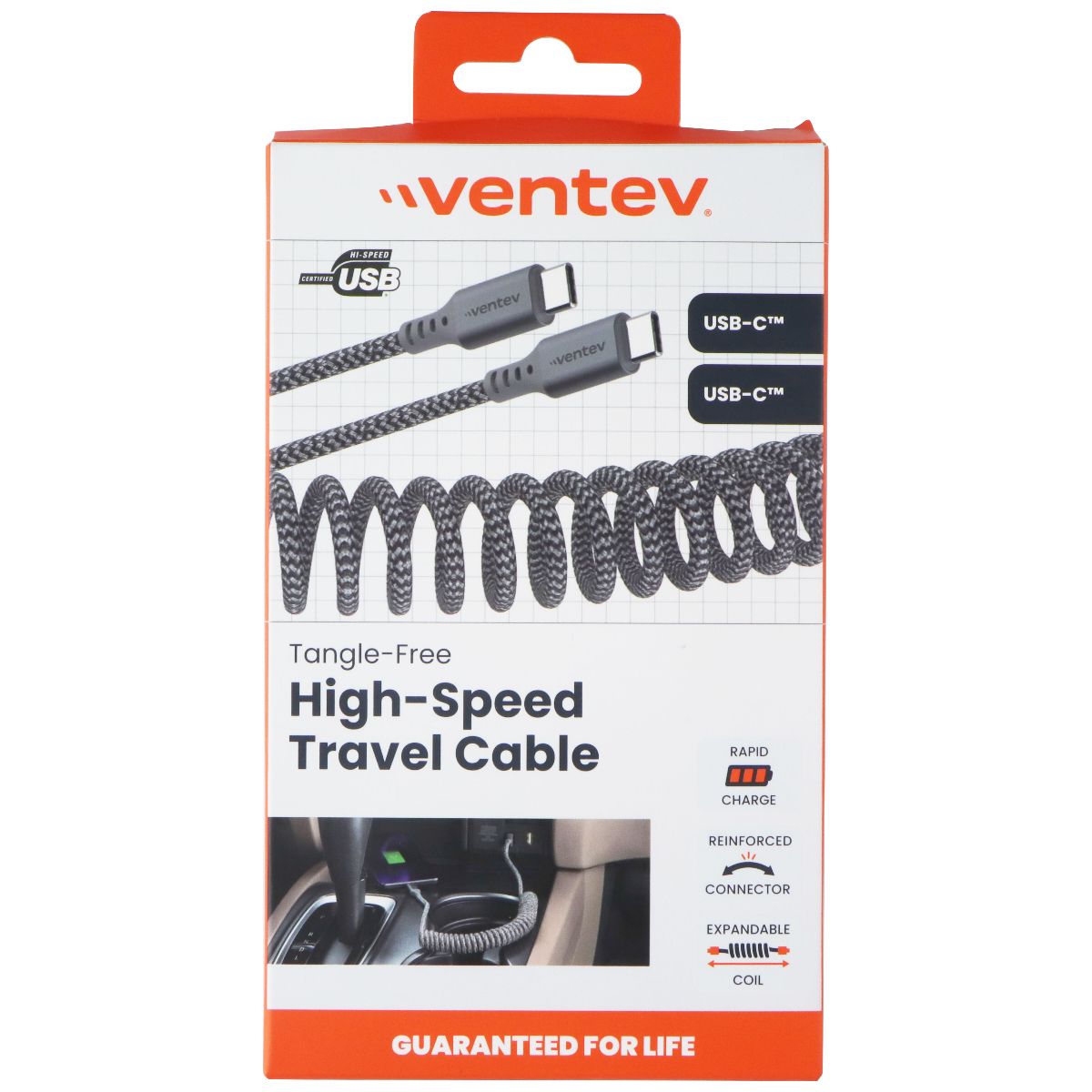 Ventev USB-C to USB-C Expandable Tangle Free High Speed Travel Cable - Gray Cell Phone - Cables & Adapters Ventev - Simple Cell Bulk Wholesale Pricing - USA Seller