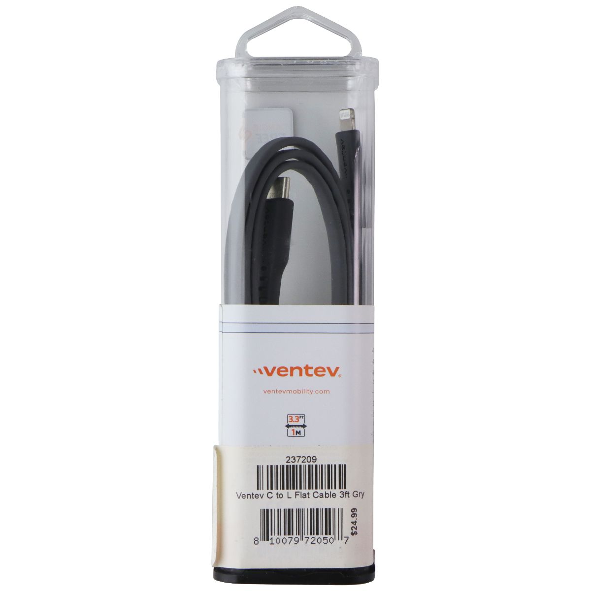 Ventev 3.3 Foot USB-C to Lightning 8-Pin Flat Cable - Gray Cell Phone - Cables & Adapters Ventev - Simple Cell Bulk Wholesale Pricing - USA Seller