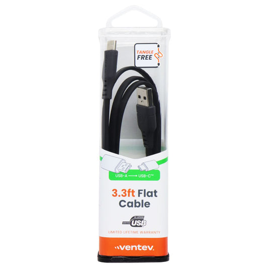 Ventev 3.3-Foot USB-A to USB-C Tangle Free Flat Cable - Black Cell Phone - Cables & Adapters Ventev - Simple Cell Bulk Wholesale Pricing - USA Seller