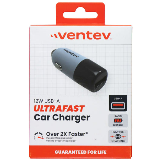 Ventev (12W) USB-A Single Port UltraFast Car Charger - Gray/Black Cell Phone - Chargers & Cradles Ventev - Simple Cell Bulk Wholesale Pricing - USA Seller