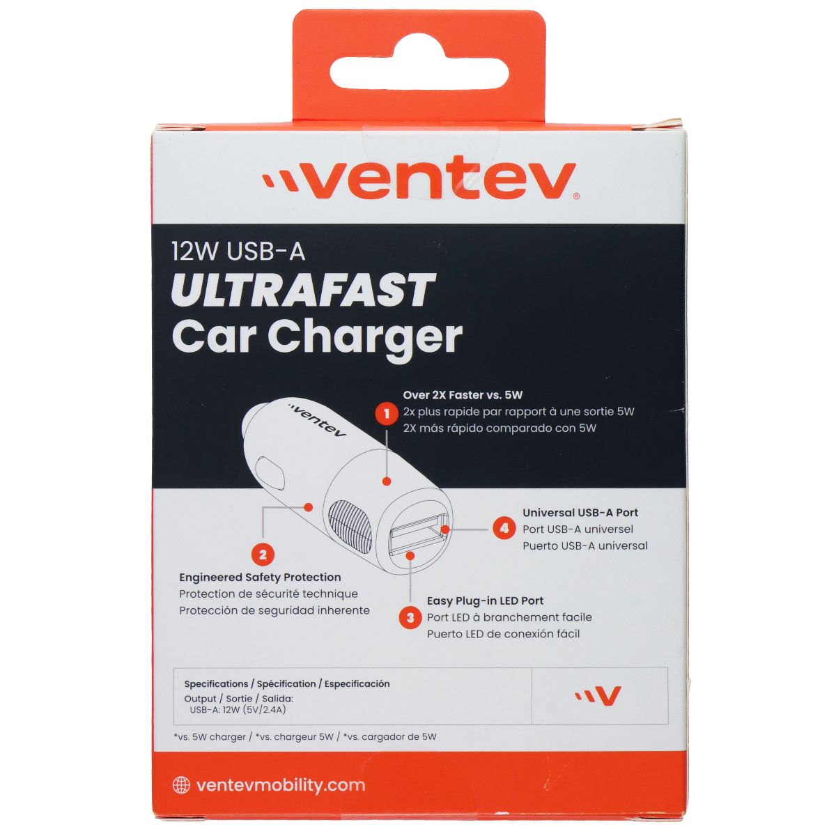 Ventev (12W) USB-A Single Port UltraFast Car Charger - Gray/Black Cell Phone - Chargers & Cradles Ventev - Simple Cell Bulk Wholesale Pricing - USA Seller