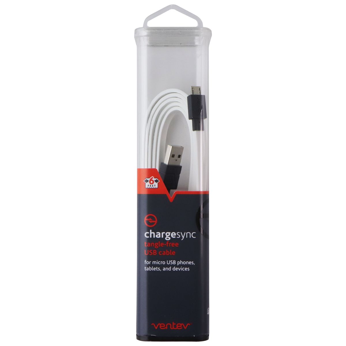 Ventev (514335) 6Ft Charge/Sync Flat Cable for Micro USB Devices - White/Gray Cell Phone - Cables & Adapters Ventev - Simple Cell Bulk Wholesale Pricing - USA Seller