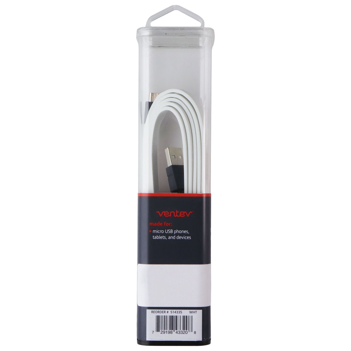Ventev (514335) 6Ft Charge/Sync Flat Cable for Micro USB Devices - White/Gray Cell Phone - Cables & Adapters Ventev - Simple Cell Bulk Wholesale Pricing - USA Seller