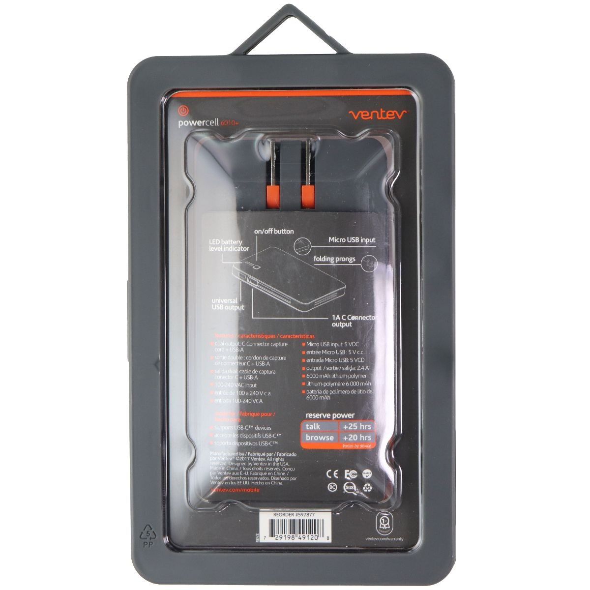 Ventev Powercell (6010+) Portable Charger External Battery Pack with USB-C Cable Cell Phone - Chargers & Cradles Ventev - Simple Cell Bulk Wholesale Pricing - USA Seller