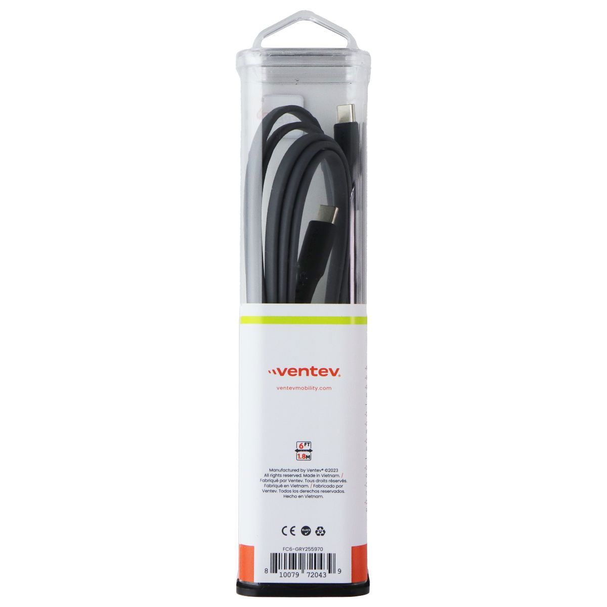 Ventev (6 Foot) USB-C to USB-C Flat Charge and Sync Cable - Gray Cell Phone - Cables & Adapters Ventev - Simple Cell Bulk Wholesale Pricing - USA Seller