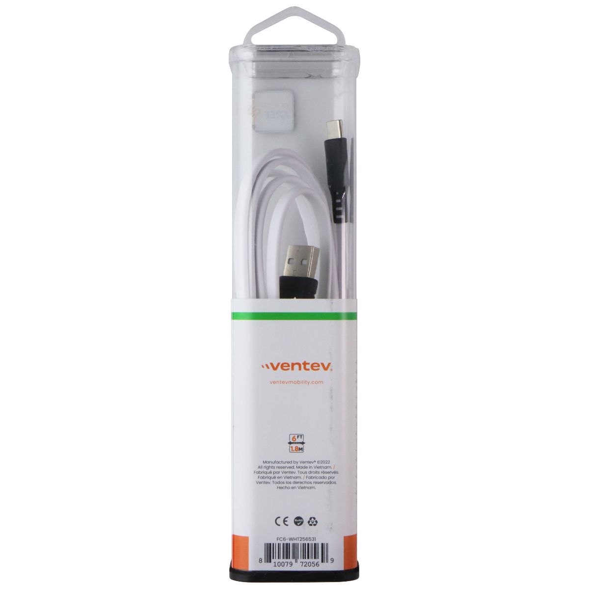 Ventev (6-Foot) ChargeSync Flat Cable - USB-A to USB-C - White (FC6-WHT256531) Cell Phone - Cables & Adapters Ventev - Simple Cell Bulk Wholesale Pricing - USA Seller