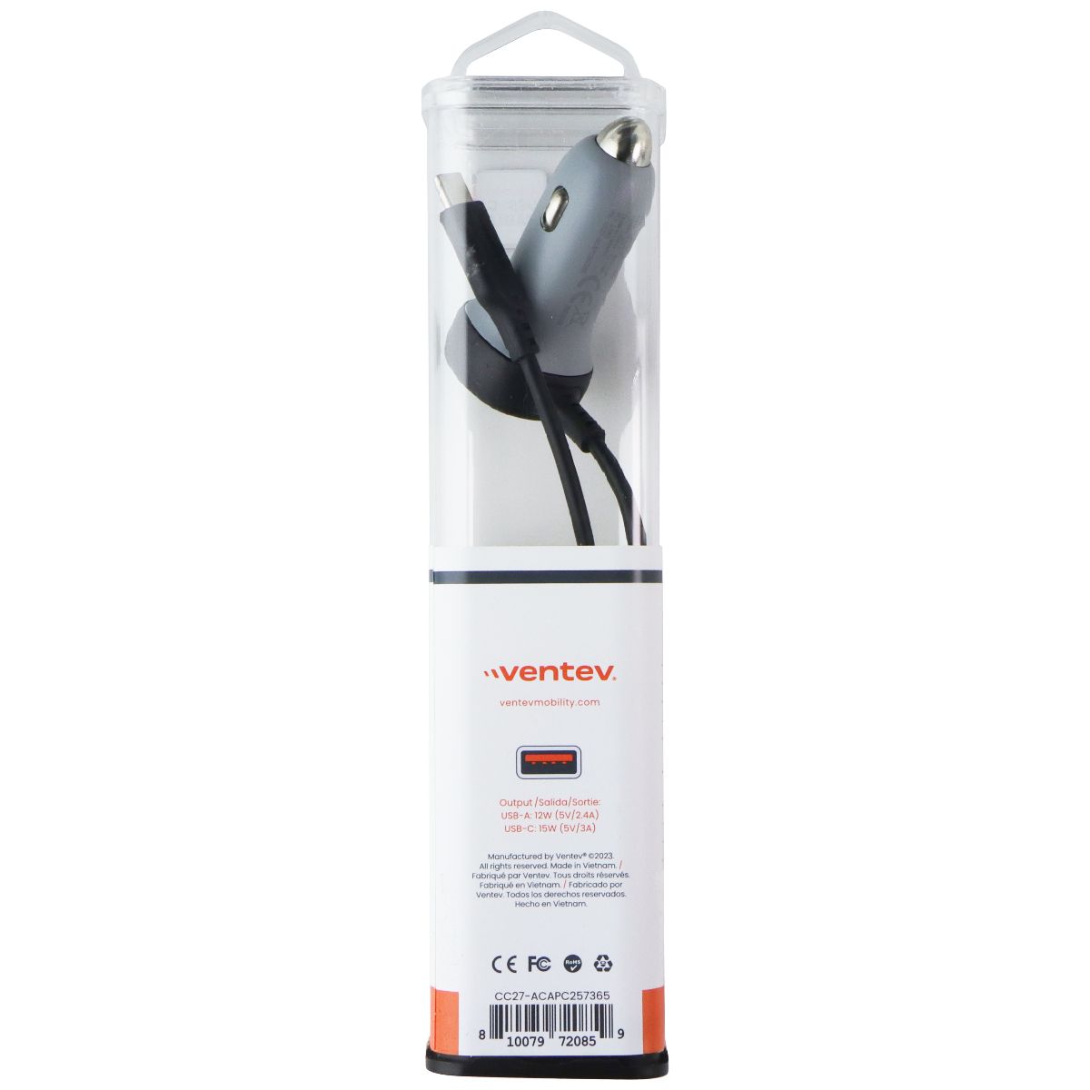 Ventev 27W Dual Car Charger (USB-A + USB-C) - Gray Cell Phone - Chargers & Cradles Ventev - Simple Cell Bulk Wholesale Pricing - USA Seller