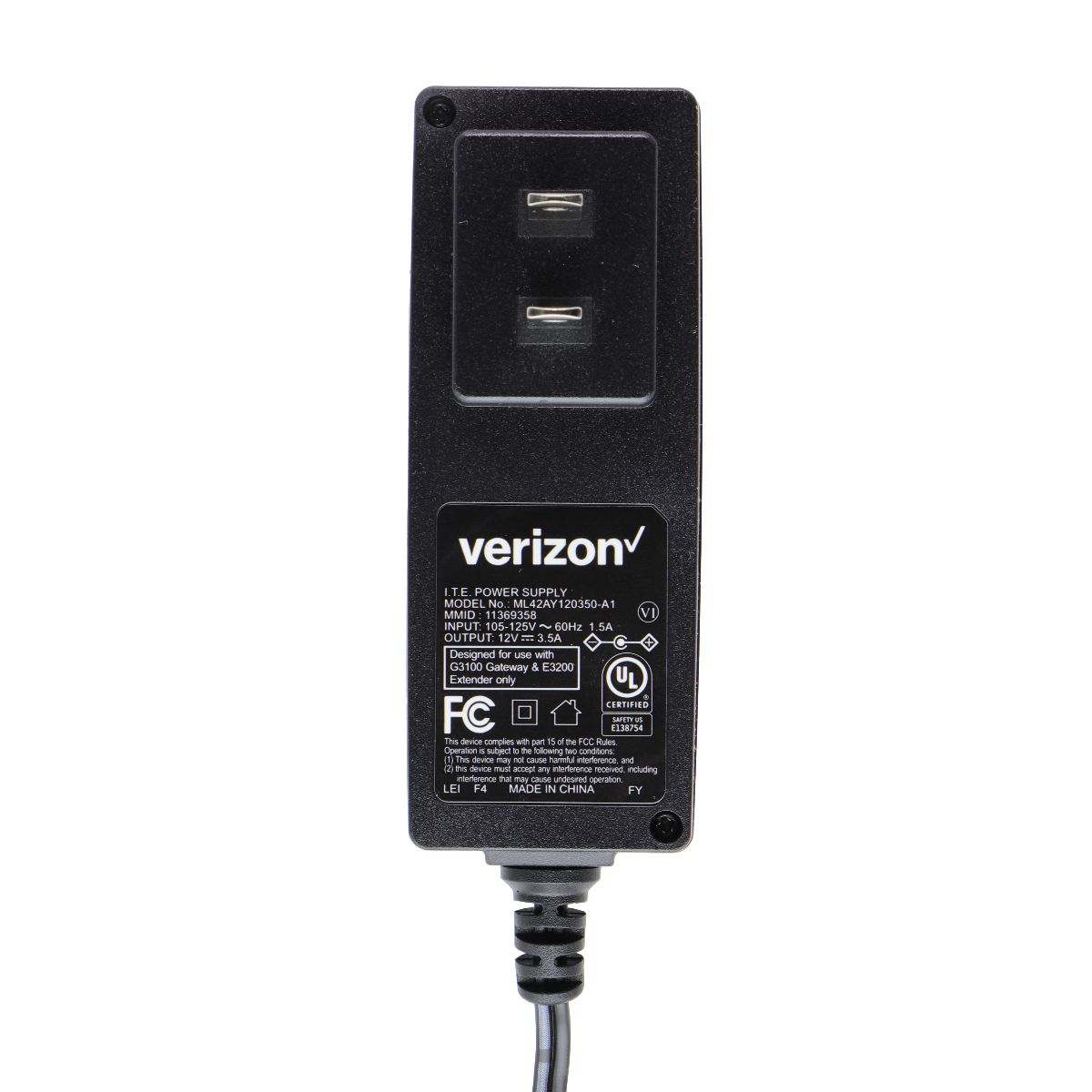 Verizon 12V/3.5A Power Supply (ML42AY120350-A1) - Black Computer/Network - Power Cables & Connectors Verizon - Simple Cell Bulk Wholesale Pricing - USA Seller