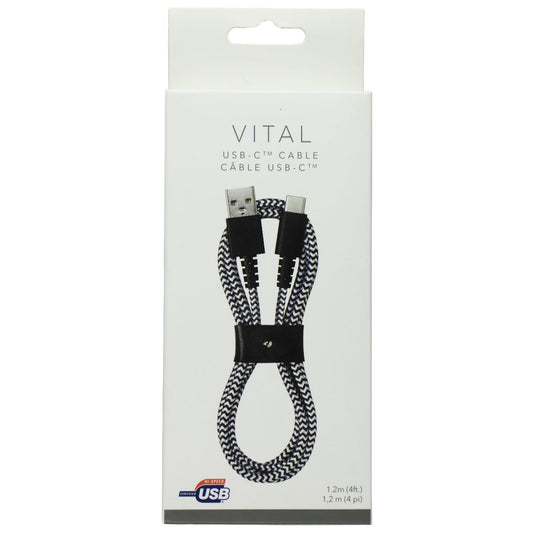 VITAL (4-Ft) Brainded USB-C to USB Charge/Sync Cable - Black/White Stripe Cell Phone - Cables & Adapters Vital    - Simple Cell Bulk Wholesale Pricing - USA Seller