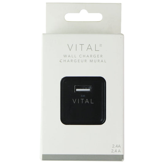 Vital (2.4A) Single USB Wall Charger Travel Adapter - Black (8024381C) Cell Phone - Chargers & Cradles Vital    - Simple Cell Bulk Wholesale Pricing - USA Seller
