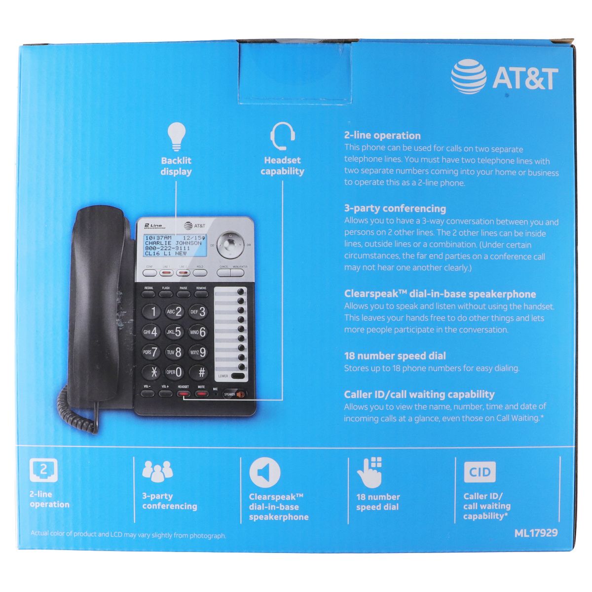 AT&T ML17929 2-line Corded Phone with Caller ID/Call Waiting - Silver/Black