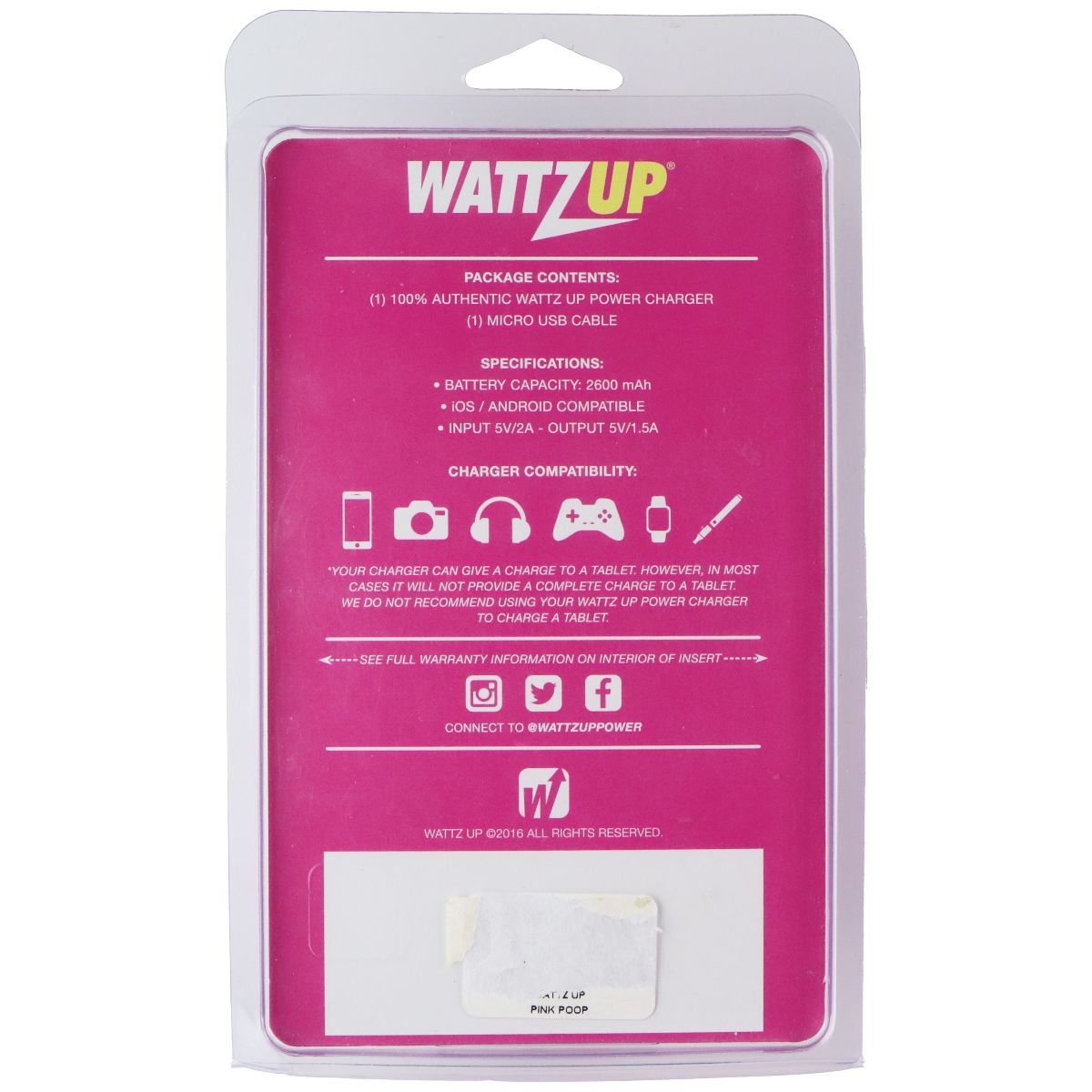 WATTZUP Portable Single Port Charger w/USB-A to Micro-USB Cable - Pepto Dismal