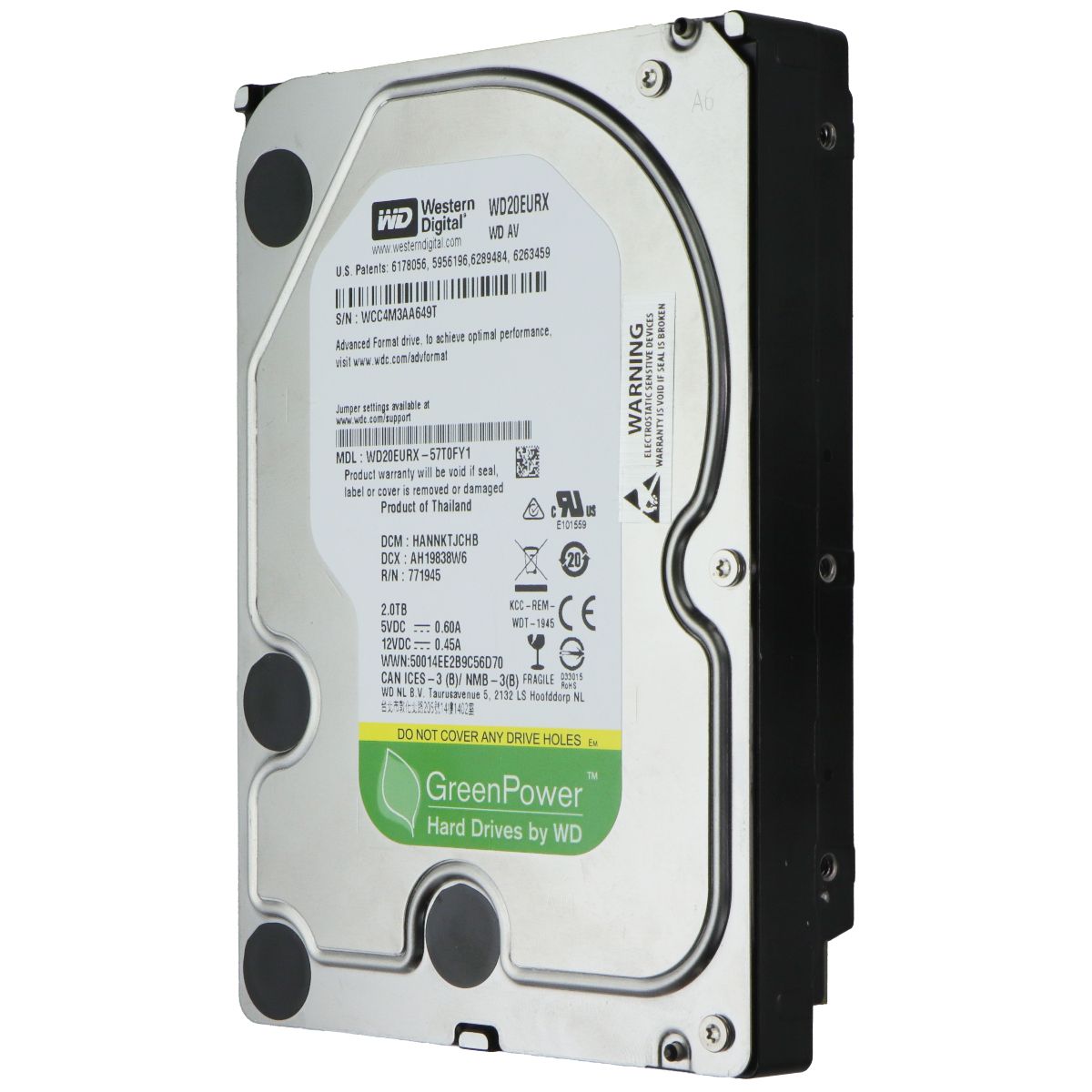 Western Digital Green (WD20EURX) 2TB 5400RPM SATA III 64MB 3.5-Inch Hard Drive Digital Storage - Internal Hard Disk Drives, HDD Western Digital - Simple Cell Bulk Wholesale Pricing - USA Seller