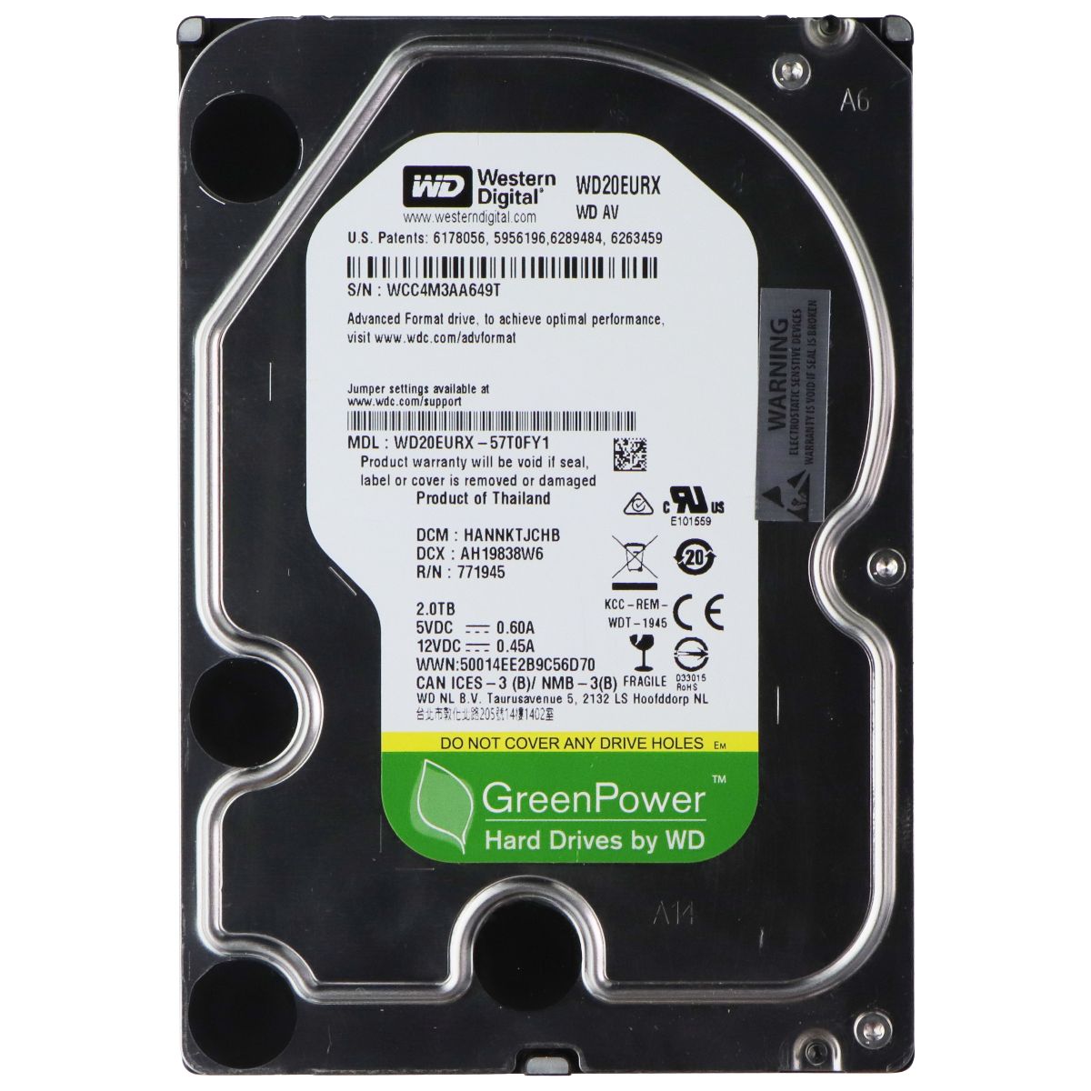 Western Digital Green (WD20EURX) 2TB 5400RPM SATA III 64MB 3.5-Inch Hard Drive Digital Storage - Internal Hard Disk Drives, HDD Western Digital - Simple Cell Bulk Wholesale Pricing - USA Seller