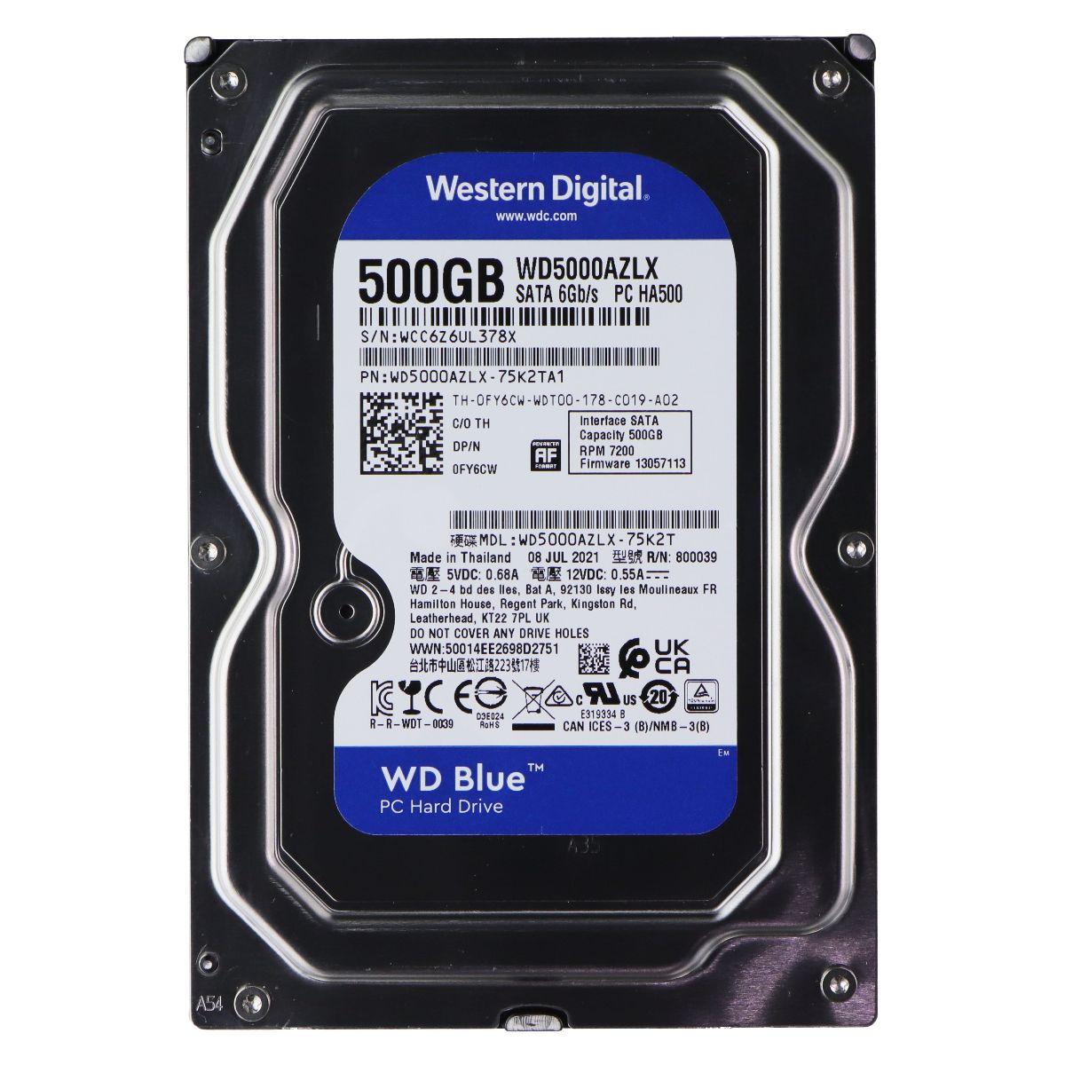 Western Digital Blue (500G) 3.5-in Internal Hard Drive HDD (WD5000AZLX-75K2TA1) Digital Storage - Internal Hard Disk Drives, HDD Western Digital - Simple Cell Bulk Wholesale Pricing - USA Seller