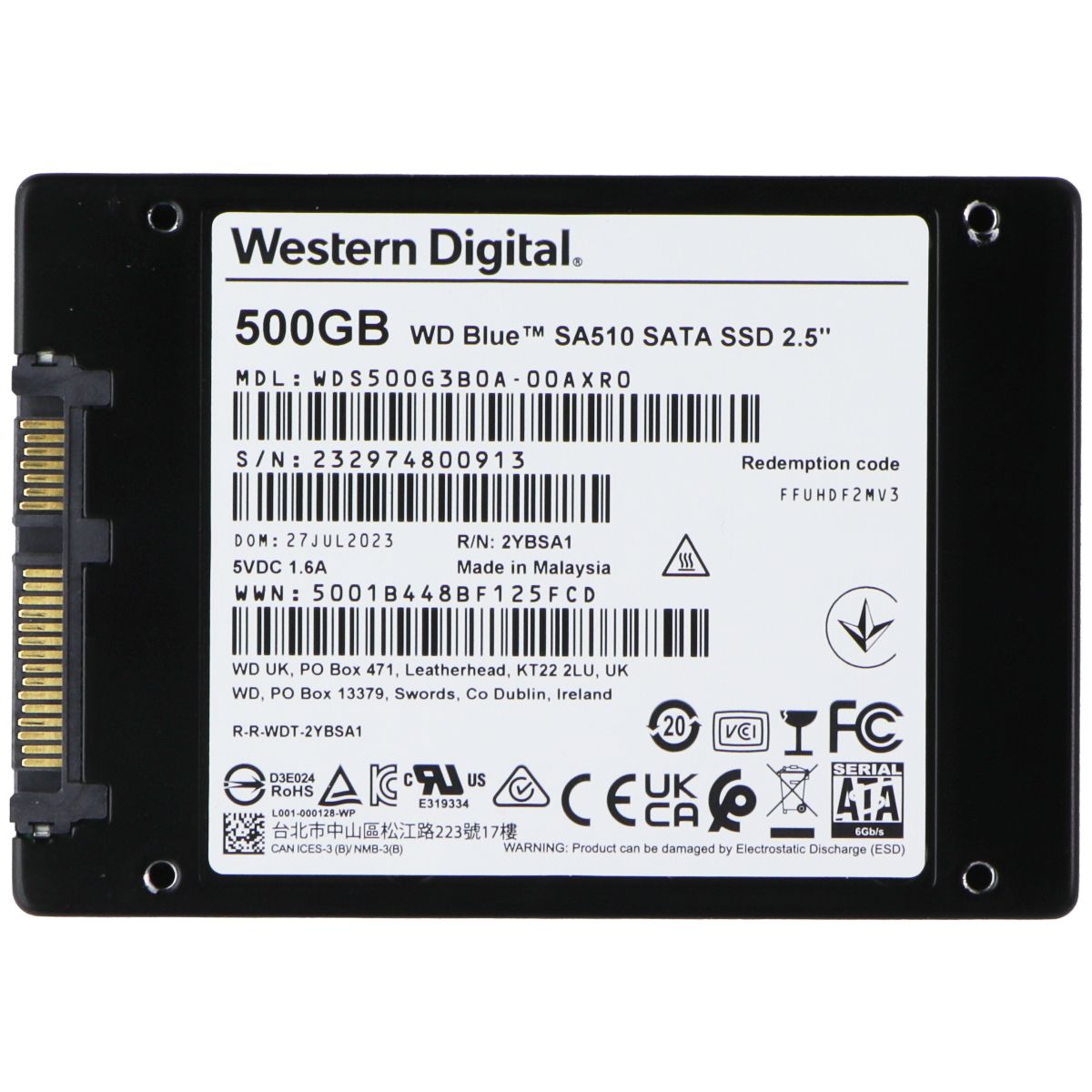 Western Digital Blue Series SA510 2.5-inch SATA III SSD - 500GB (WDS100T3B0A) Digital Storage - Solid State Drives Western Digital - Simple Cell Bulk Wholesale Pricing - USA Seller