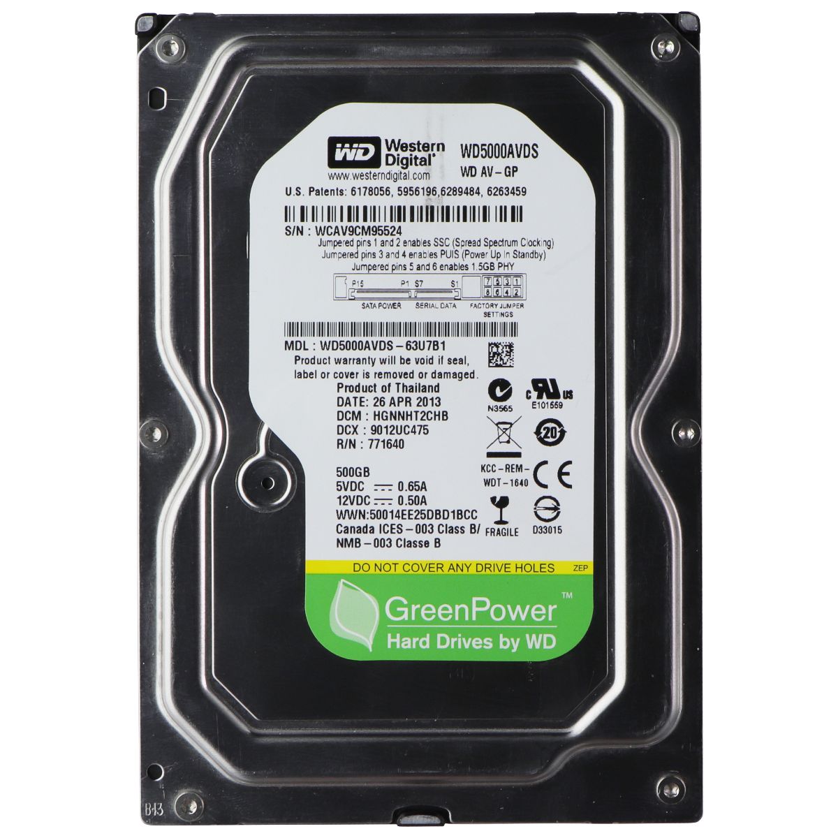 Western Digital GreenPower 3.5" SATA II Desktop Hard Drive - 500GB (WD5000AVDS) Digital Storage - Internal Hard Disk Drives, HDD Western Digital - Simple Cell Bulk Wholesale Pricing - USA Seller