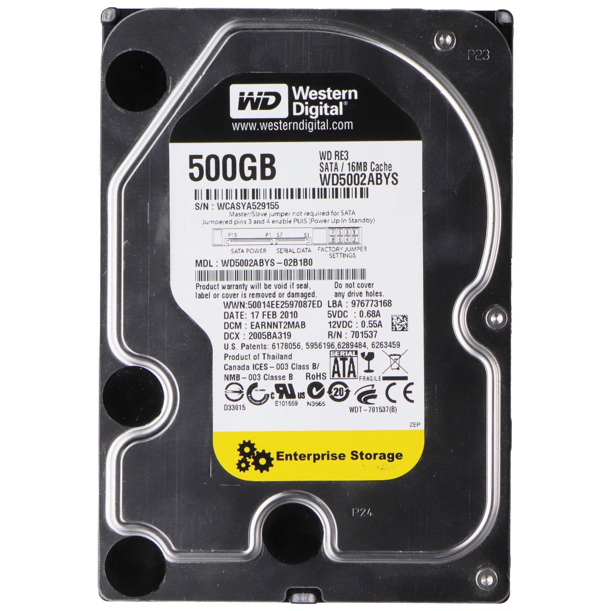 Western Digital (WD5002ABYS-02B1B0) 500GB Internal Hard Drive Digital Storage - Internal Hard Disk Drives, HDD Western Digital - Simple Cell Bulk Wholesale Pricing - USA Seller