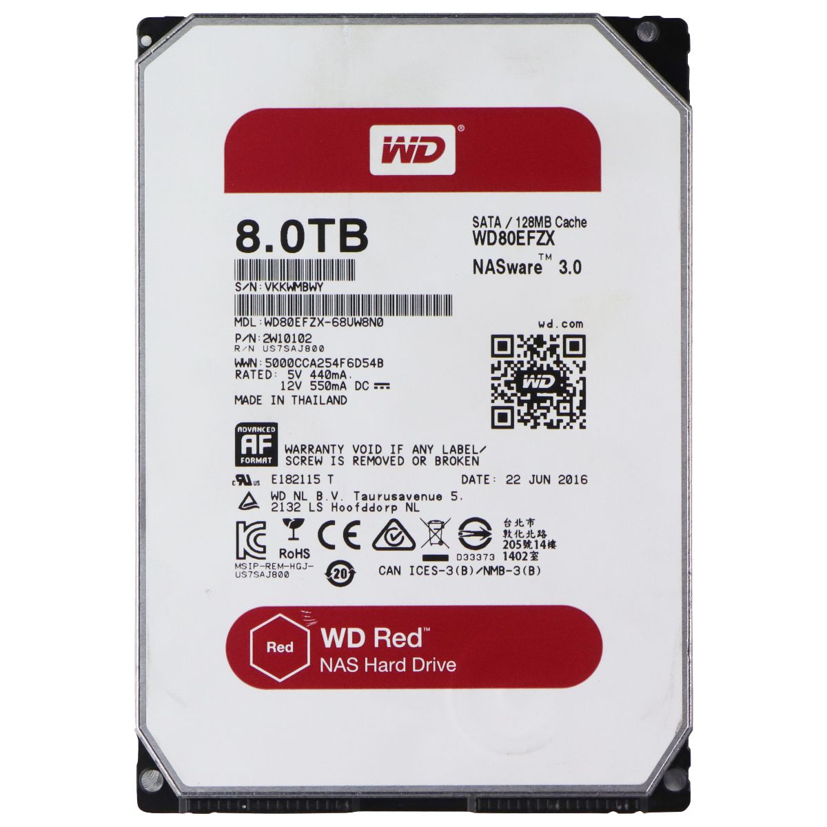 Western Digital Red NAS Hard Drive 8TB SATA III/128MB (WD80EFZX) Digital Storage - Internal Hard Disk Drives, HDD Western Digital - Simple Cell Bulk Wholesale Pricing - USA Seller