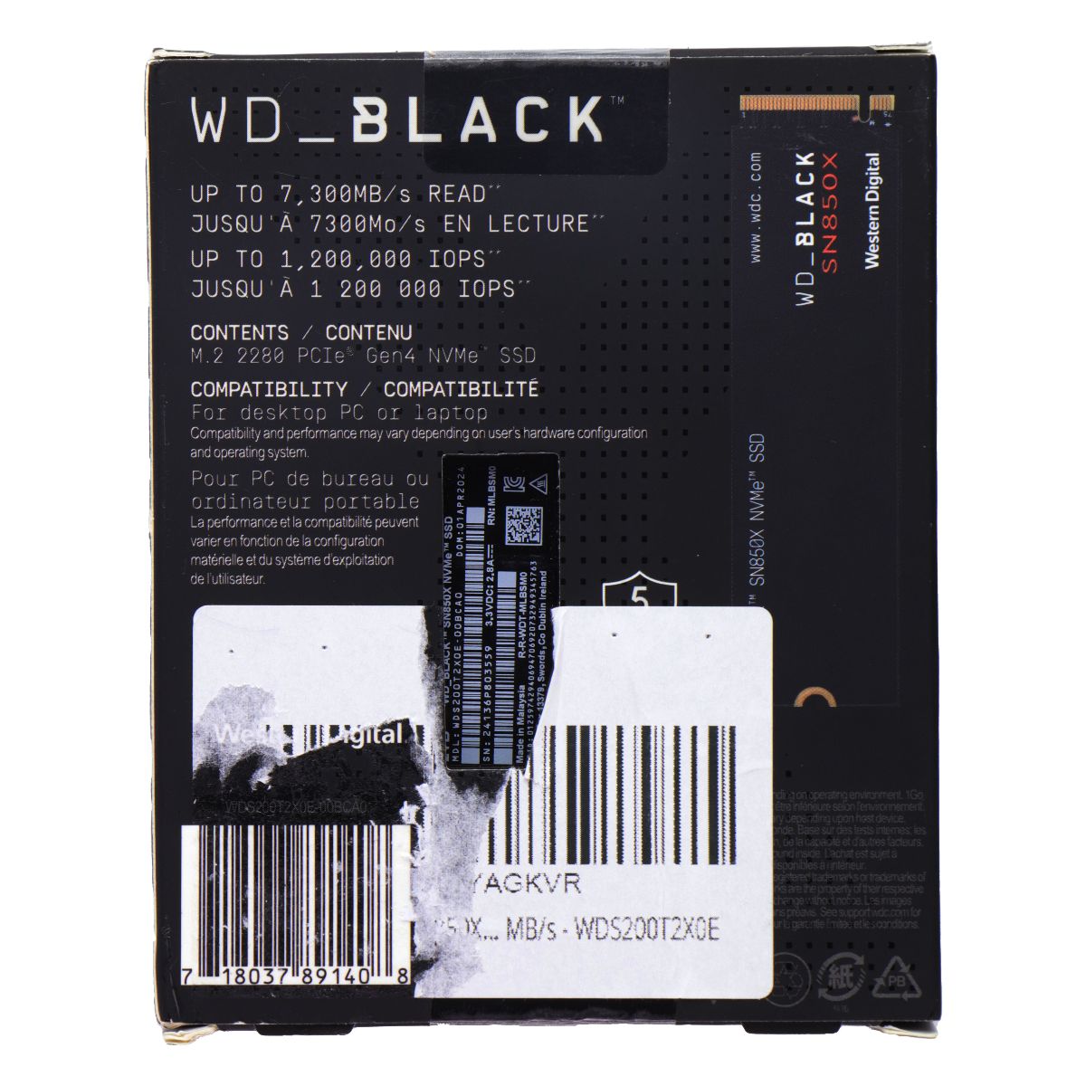 Western Digital (2TB) WD_BLACK M.2 2280 SN850X PCIe Gen4 NVMe SSD (WDS200T2X0E) Digital Storage - Solid State Drives Western Digital - Simple Cell Bulk Wholesale Pricing - USA Seller