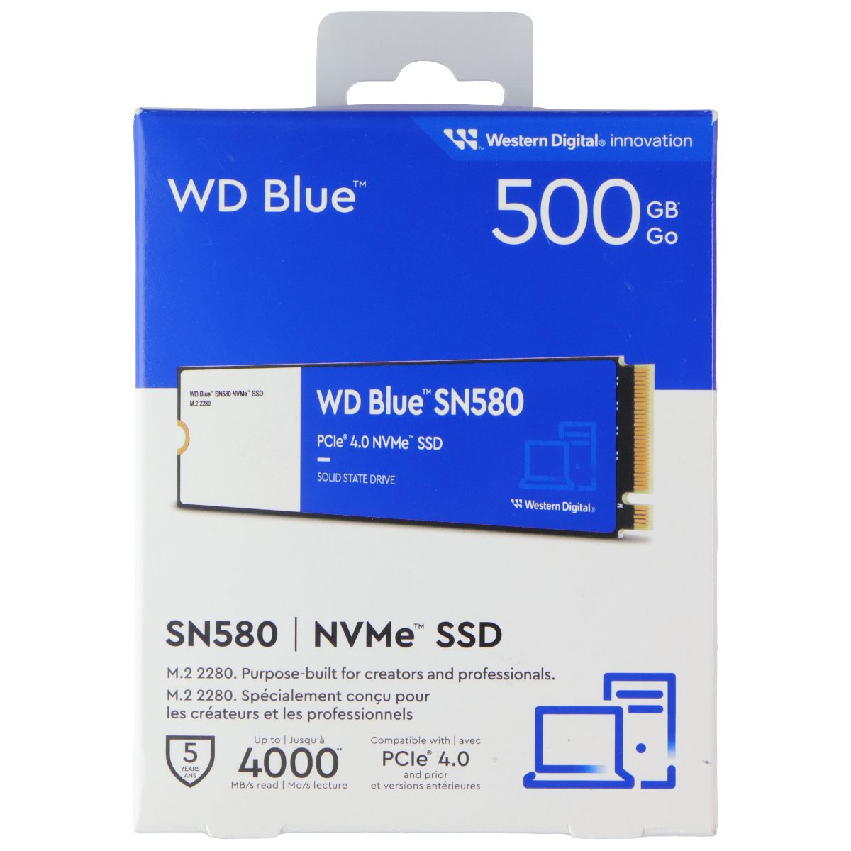 Western Digital 500GB WD Blue SN580 NVMe 2280 Internal SSD (WDS500G3B0E) Digital Storage - Solid State Drives Western Digital - Simple Cell Bulk Wholesale Pricing - USA Seller
