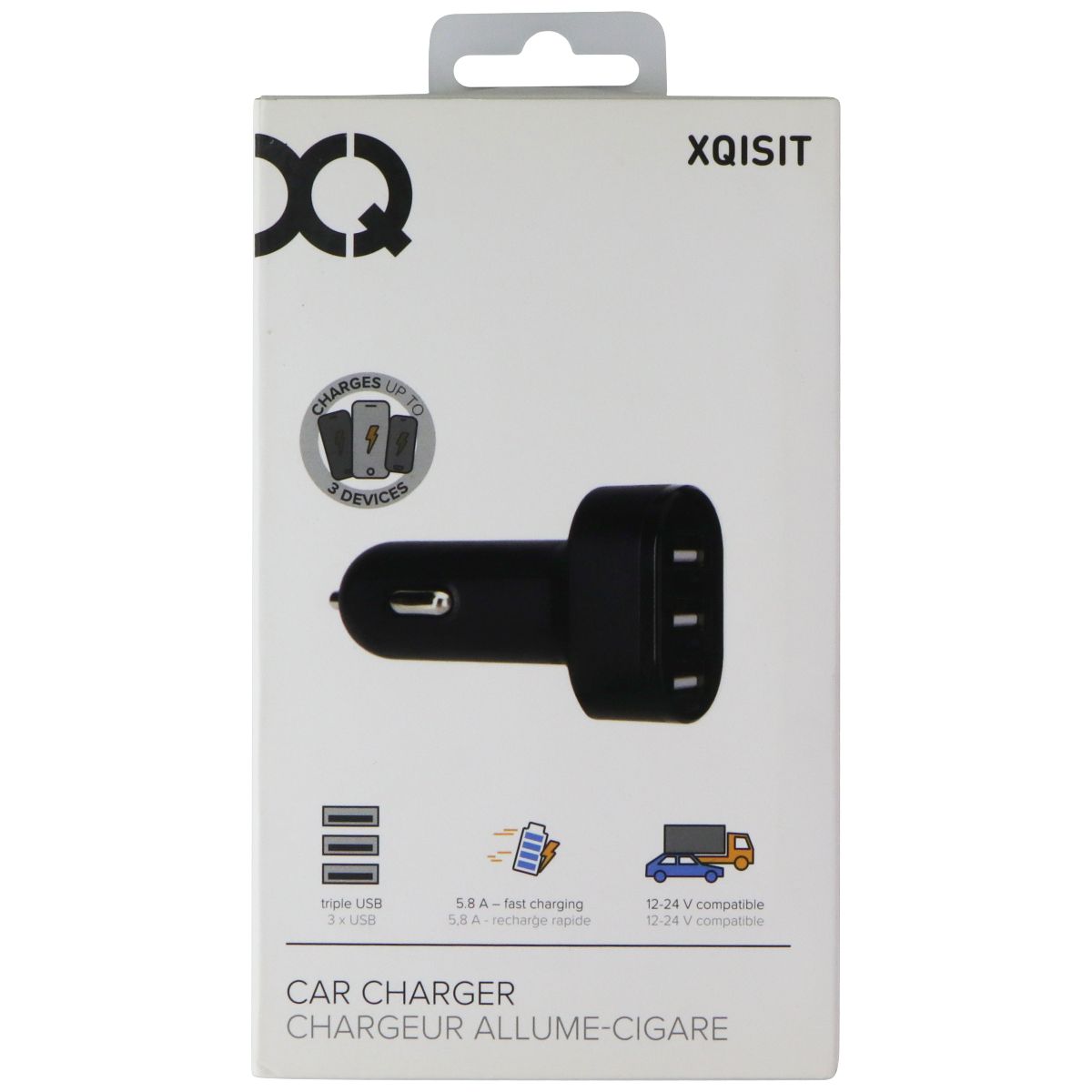 XQISIT 5.8A Triple USB Fast Charging Car Charger - Black (23763) Cell Phone - Chargers & Cradles Xqisit - Simple Cell Bulk Wholesale Pricing - USA Seller