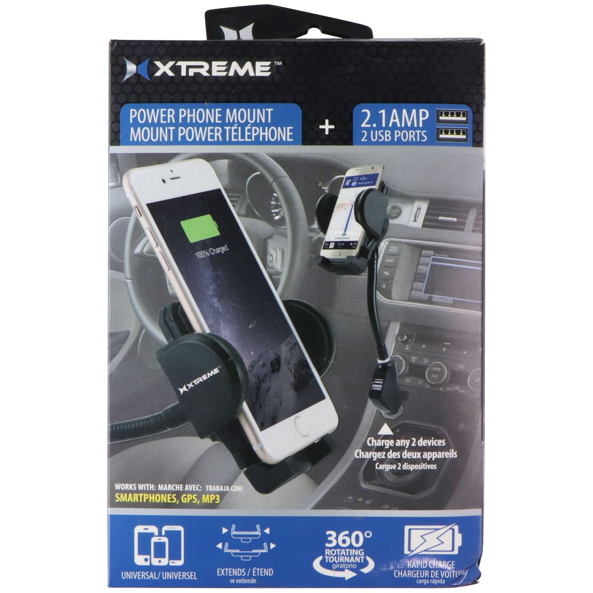 XTREME Power Phone Mount for Car DC Sockets - 2.1 Amp / Dual USB (XPM5-0103) Cell Phone - Mounts & Holders Xtreme - Simple Cell Bulk Wholesale Pricing - USA Seller