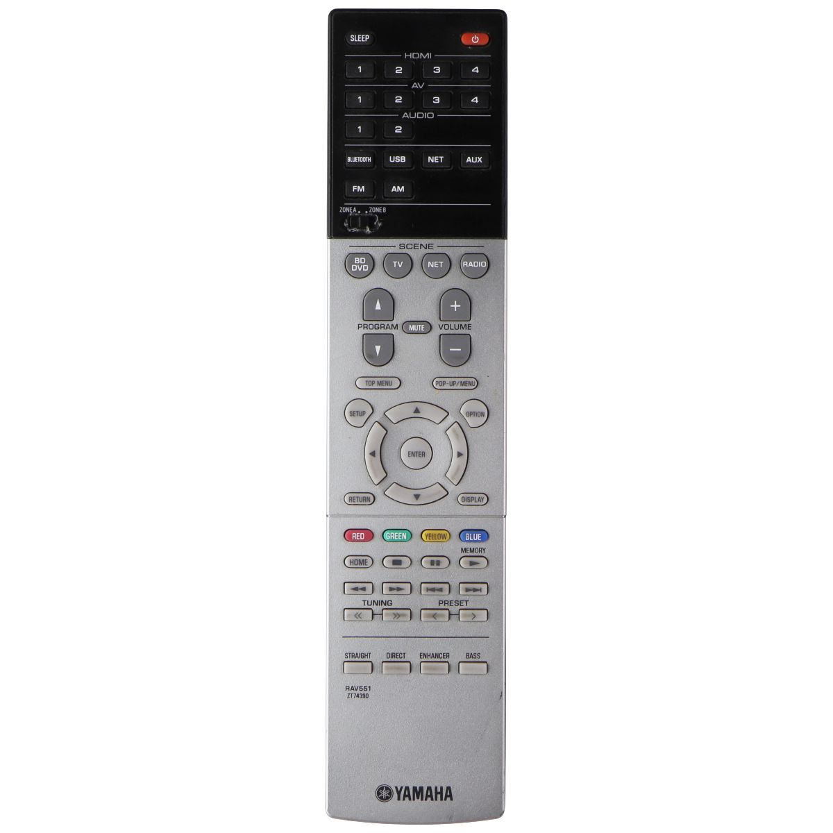 Yamaha OEM Remote Control RAV551 ZT74390 - Silver / Black TV, Video & Audio Accessories - Remote Controls Yamaha    - Simple Cell Bulk Wholesale Pricing - USA Seller