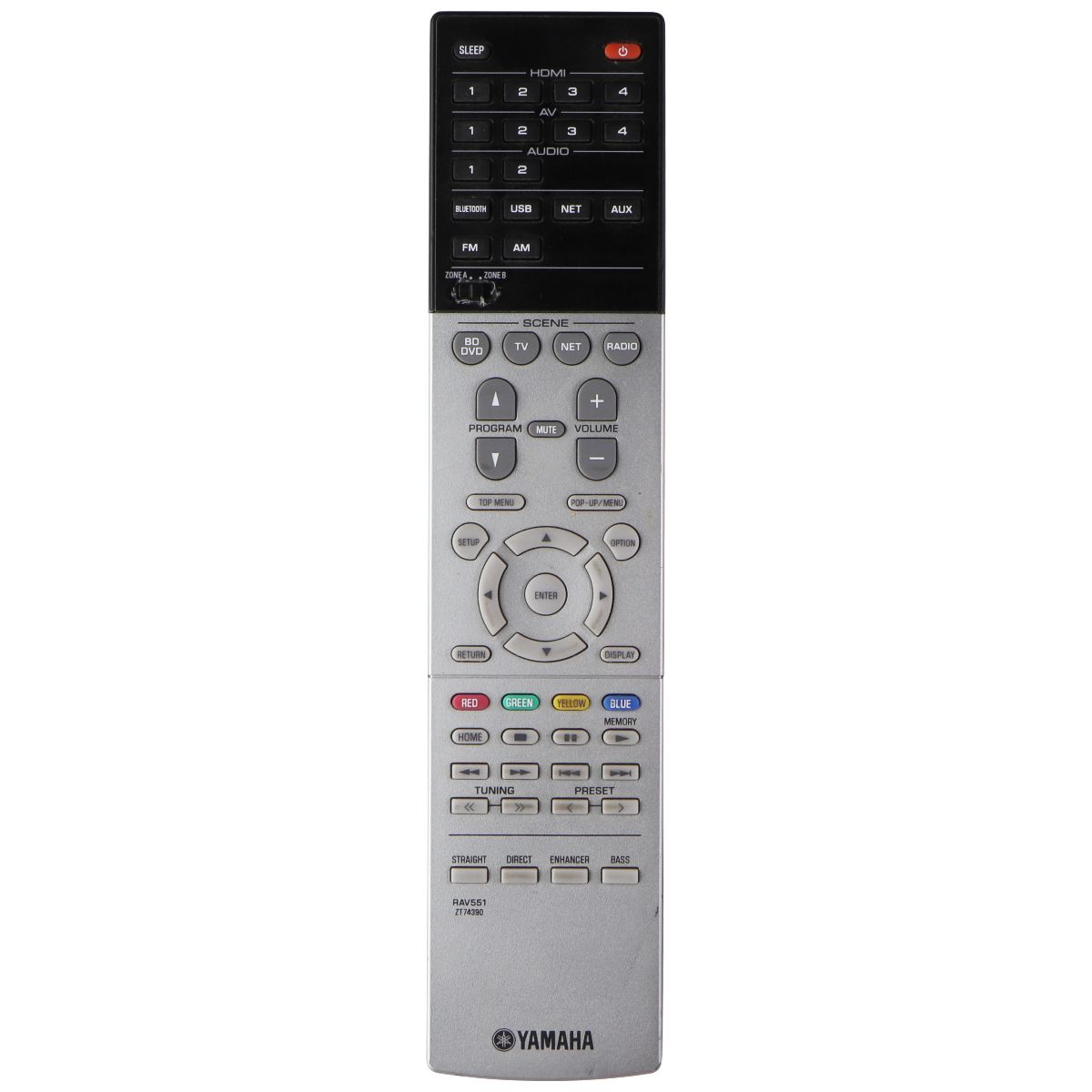 Yamaha OEM Remote Control RAV551 ZT74390 - Silver / Black TV, Video & Audio Accessories - Remote Controls Yamaha - Simple Cell Bulk Wholesale Pricing - USA Seller