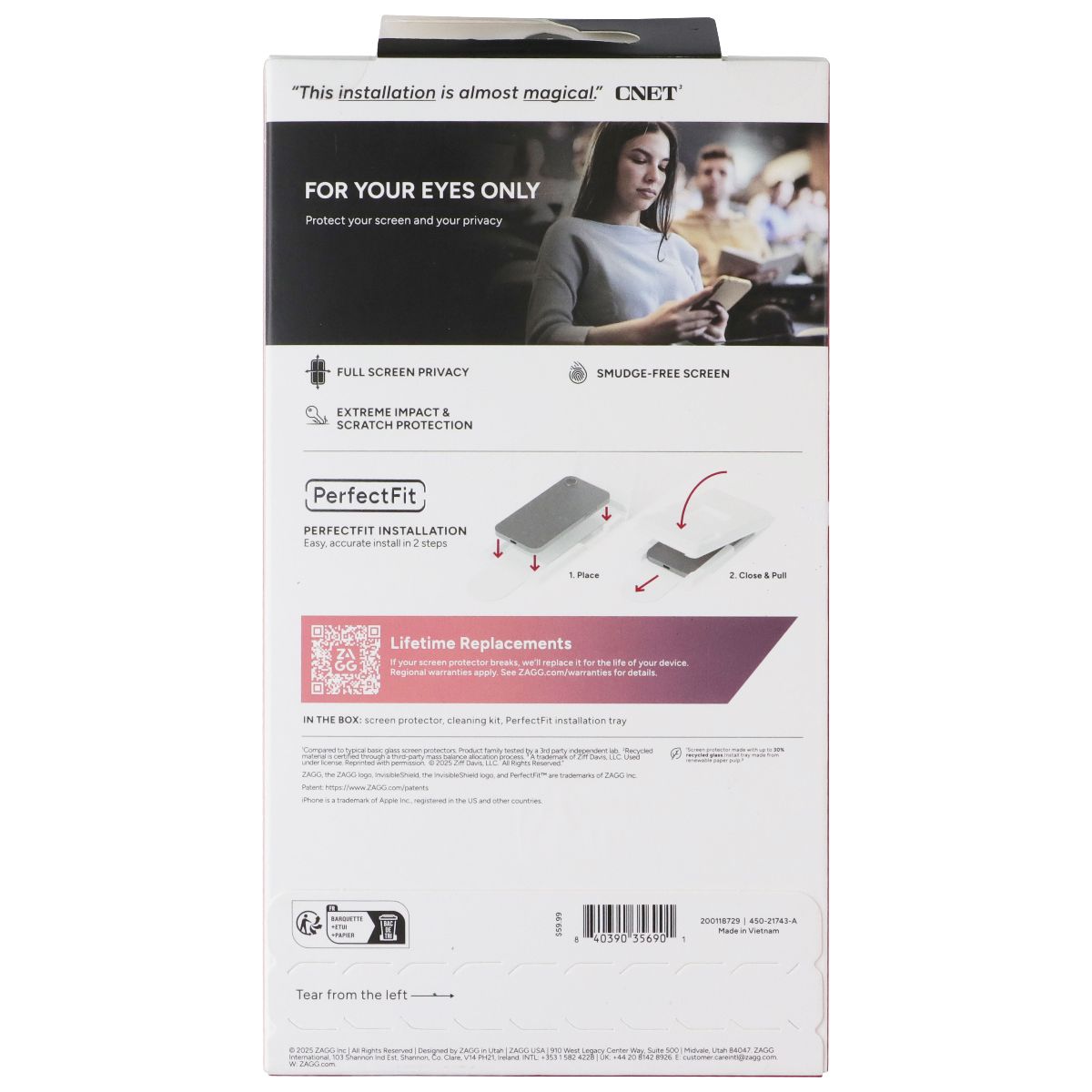 ZAGG Invisible Shield Privacy XTR Glass Screen Protector for Apple iPhone 17 Pro