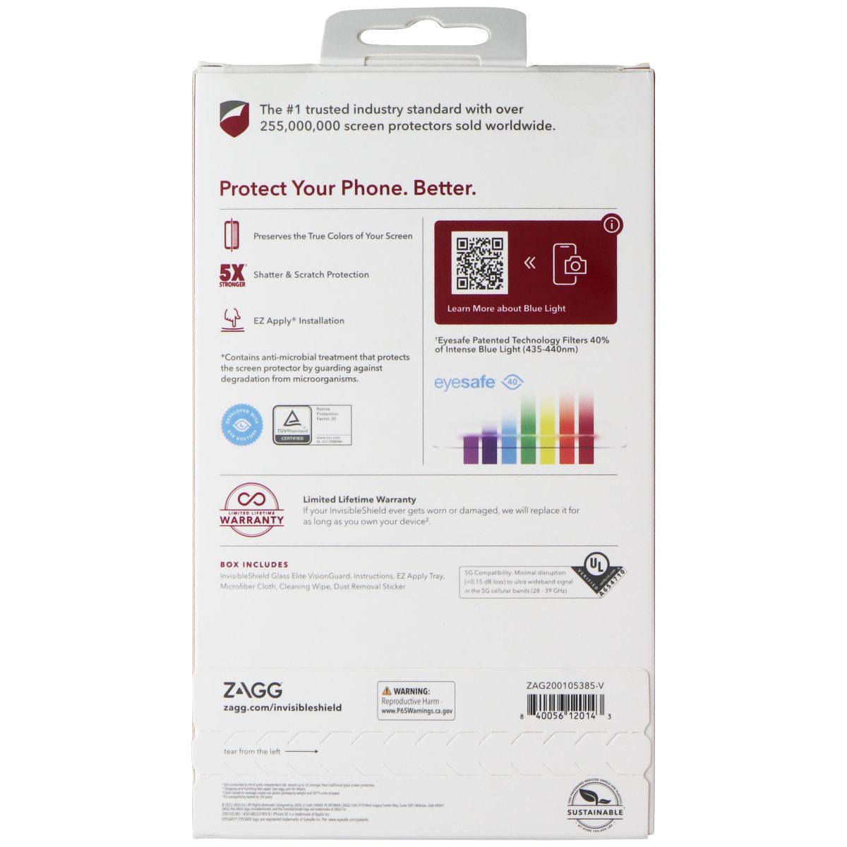 ZAGG Glass Elite VisionGuard for Apple iPhone SE (3RD/2ND Gen)/8/7/6s/6 Cell Phone - Screen Protectors Zagg - Simple Cell Bulk Wholesale Pricing - USA Seller