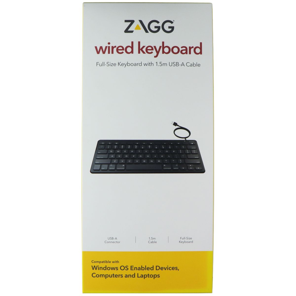 ZAGG Wired 1.5M USB-A UK English QWERTY Keyboard - Black Keyboards/Mice - Keyboards & Keypads Zagg - Simple Cell Bulk Wholesale Pricing - USA Seller