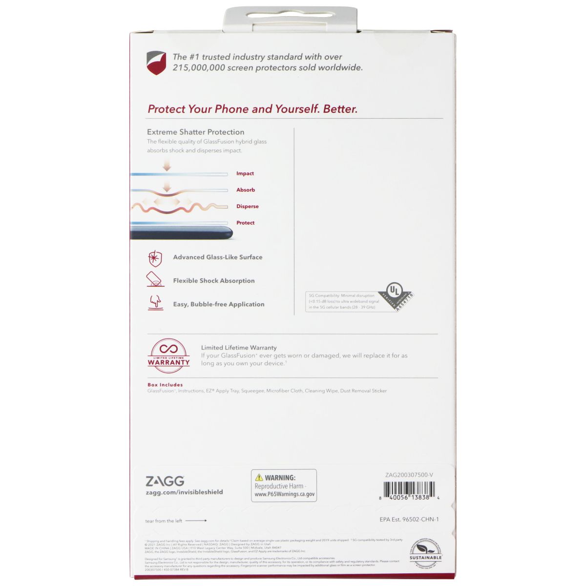 ZAGG InvisibleShield (GlassFusion+) for Samsung Galaxy S21 (5G) - Clear Cell Phone - Screen Protectors Zagg - Simple Cell Bulk Wholesale Pricing - USA Seller