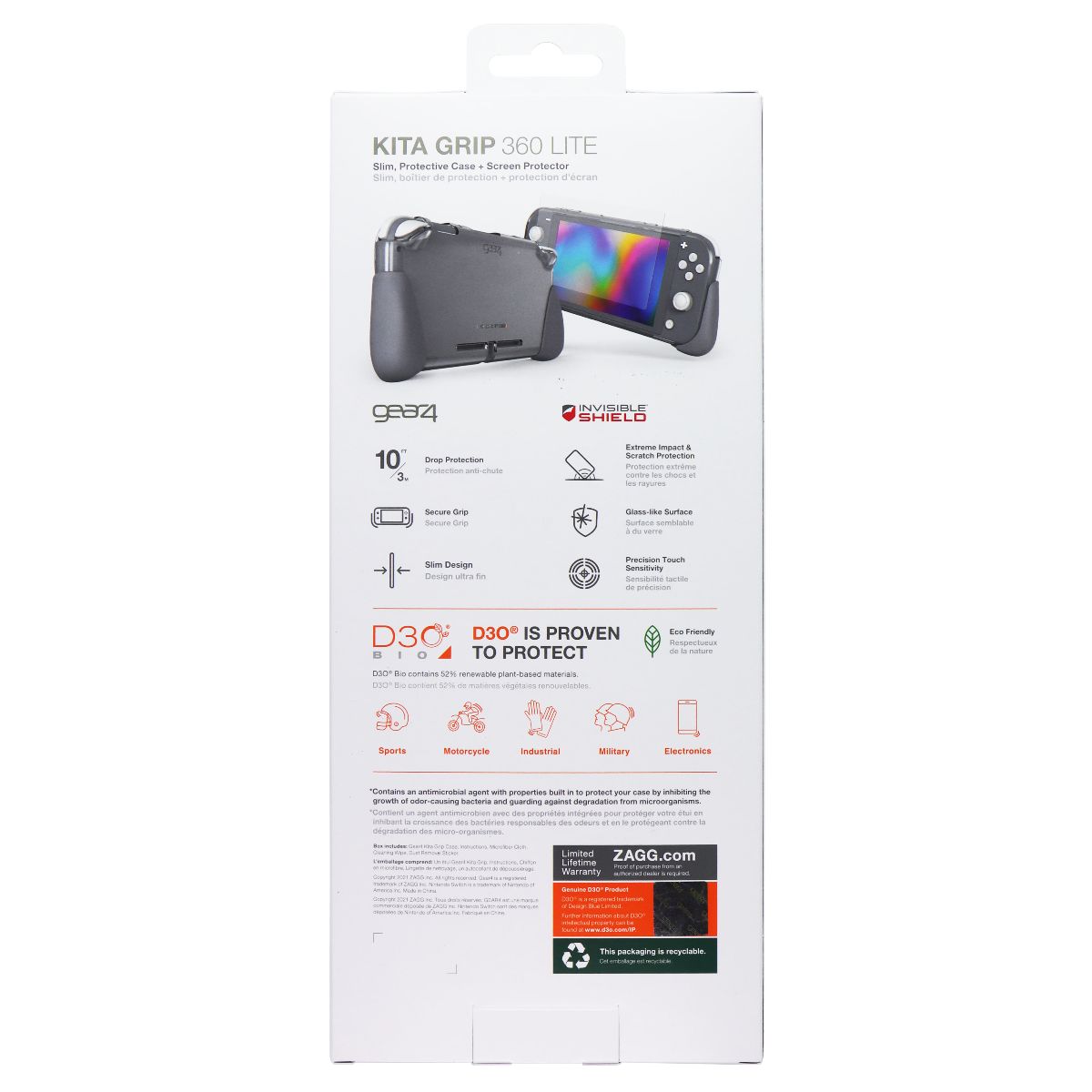 ZAGG Kita Grip 360 Lite Case and Screen Protector for Switch Lite - Grey / Clear Gaming/Console - Cases, Covers & Bags Zagg - Simple Cell Bulk Wholesale Pricing - USA Seller