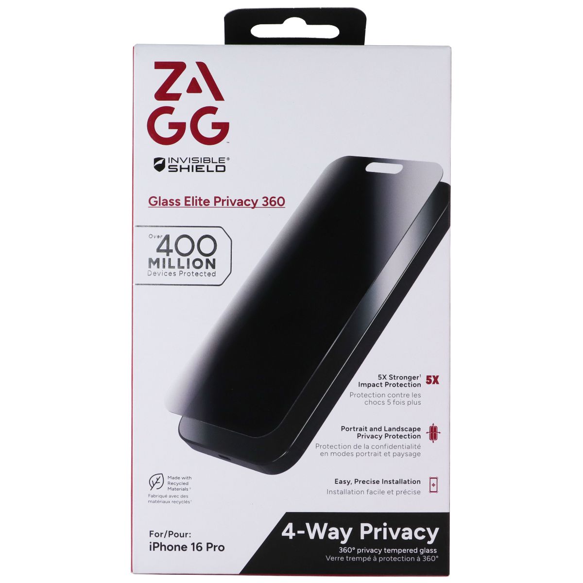ZAGG Glass Elite Privacy 360 Screen Protector for Apple iPhone 16 Pro