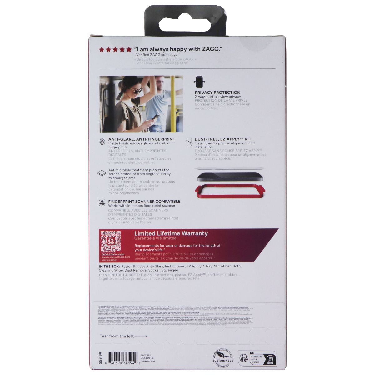 ZAGG Fusion Privacy Anti-Glare Series Screen Protector for Galaxy S25 Ultra Cell Phone - Screen Protectors Zagg - Simple Cell Bulk Wholesale Pricing - USA Seller