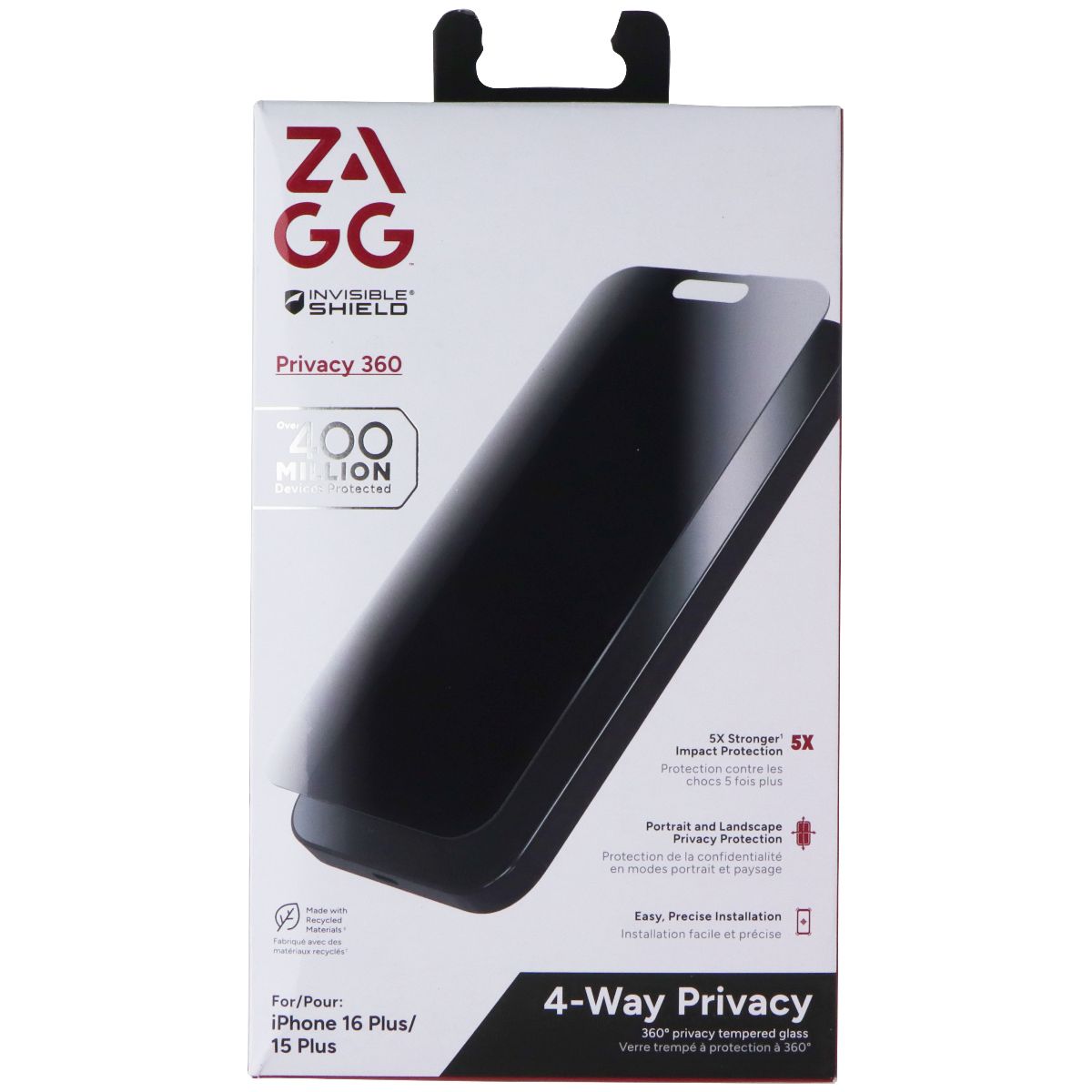 ZAGG Invisible Shield 4-Way Privacy 360 Screen Protector for iPhone 16/15 Plus Cell Phone - Screen Protectors Zagg - Simple Cell Bulk Wholesale Pricing - USA Seller