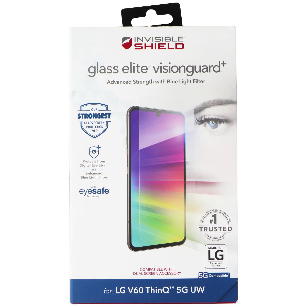 ZAGG (Glass Elite VisionGuard+) Screen Protector for V60 ThinQ 5G UW Cell Phone - Screen Protectors Zagg - Simple Cell Bulk Wholesale Pricing - USA Seller