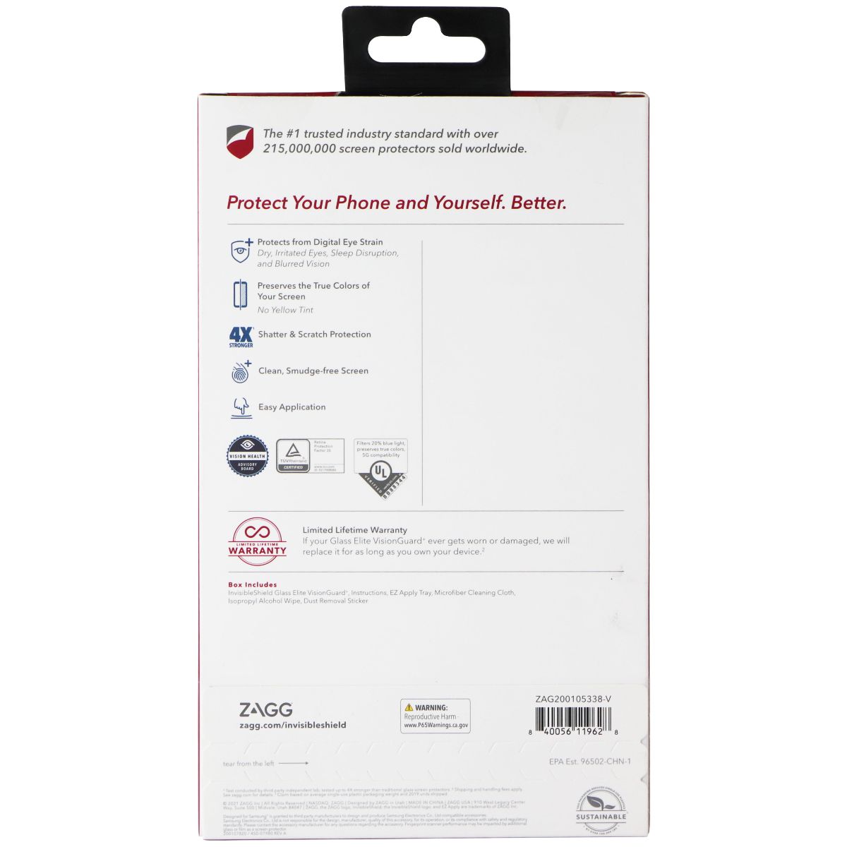 ZAGG (Glass Elite VisionGuard+) Screen Protector for V60 ThinQ 5G UW Cell Phone - Screen Protectors Zagg - Simple Cell Bulk Wholesale Pricing - USA Seller