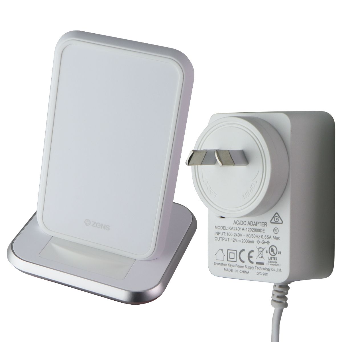 Zens Aluminium Stand Wireless 10W Qi Fast Charger - White (AU PLUG) Cell Phone - Chargers & Cradles ZENS - Simple Cell Bulk Wholesale Pricing - USA Seller