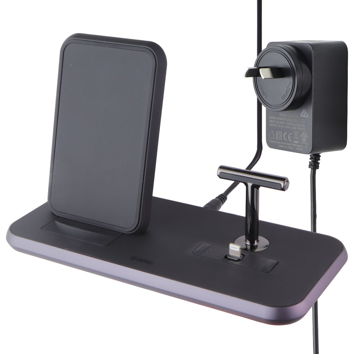 ZENS Stands + Dock Fast 20W Wireless Qi Charger for iPhone - Blk (AU PLUG) Cell Phone - Chargers & Cradles ZENS - Simple Cell Bulk Wholesale Pricing - USA Seller