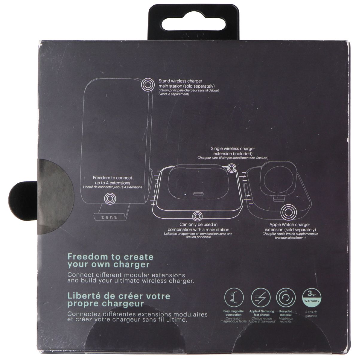 Zens Modular Series Single Wireless Charger Extension 10W - Black Cell Phone - Chargers & Cradles ZENS - Simple Cell Bulk Wholesale Pricing - USA Seller