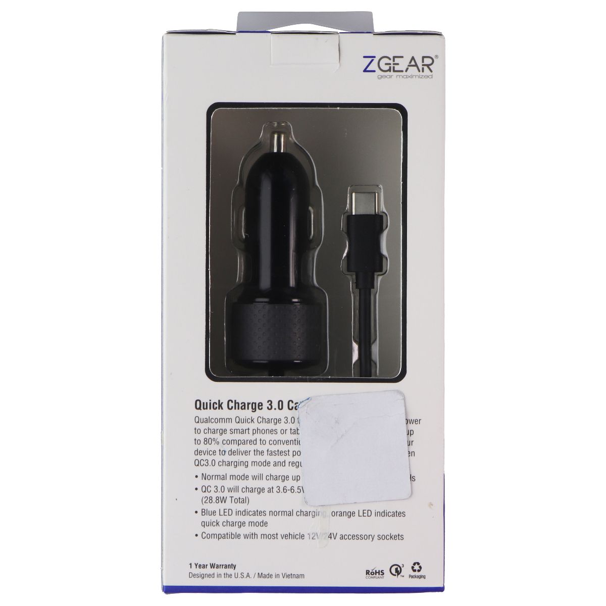 ZGear 28.8W USB-C Adaptive Fast Charge Car Charger - Black Cell Phone - Chargers & Cradles ZGEAR - Simple Cell Bulk Wholesale Pricing - USA Seller