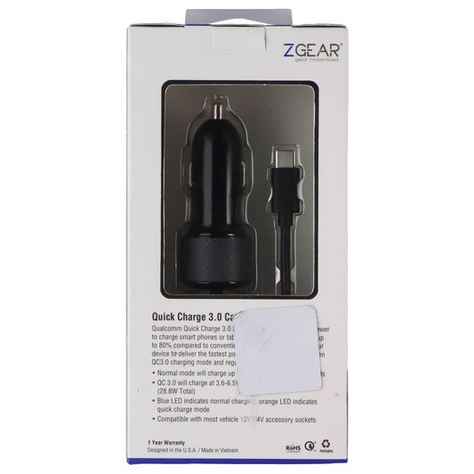 ZGear 28.8W USB-C Adaptive Fast Charge Car Charger - Black Cell Phone - Chargers & Cradles ZGEAR - Simple Cell Bulk Wholesale Pricing - USA Seller