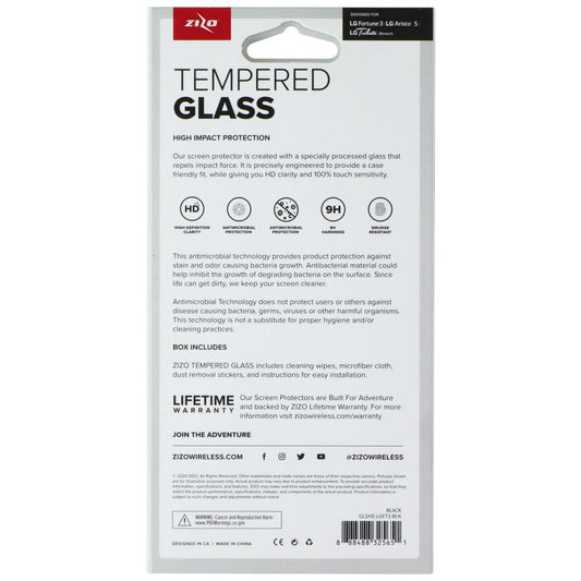 Zizo Tempered Glass for LG Fortune 3/Aristo 5/Tribute Monarch - Clear/Black Cell Phone - Screen Protectors Zizo - Simple Cell Bulk Wholesale Pricing - USA Seller
