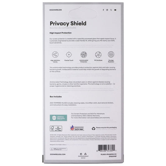 ZIZO PRIVACY Shield Tempered Glass for iPhone 16 Pro Max Smartphones Cell Phone - Screen Protectors Zizo - Simple Cell Bulk Wholesale Pricing - USA Seller